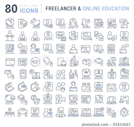 Set Vector Line Icons of Freelancer and Education. Set Vector Line Icons of Freelancer and Education. 45833681