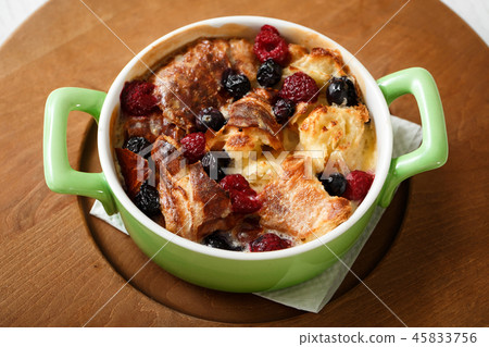 Top view casserole baked cherry and raspberries Top view casserole baked cherry and raspberries 45833756