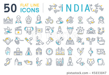 Set Vector Line Icons of India.-插圖素材 [45833847] - PIXTA圖庫