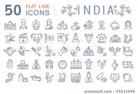 Set Vector Line Icons of India. 45833849