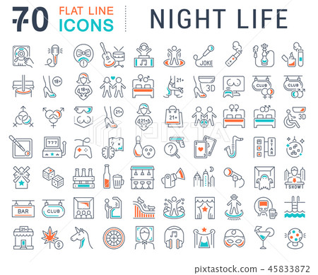 Set Vector Line Icons of Night Life. Set Vector Line Icons of Night Life. 45833872