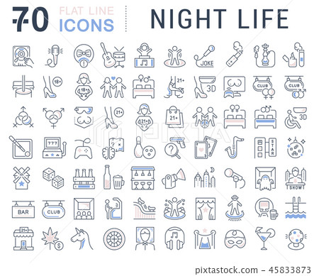 Set Vector Line Icons of Night Life. Set Vector Line Icons of Night Life. 45833873