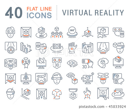 Set Vector Line Icons of Virtual Reality. 45833924