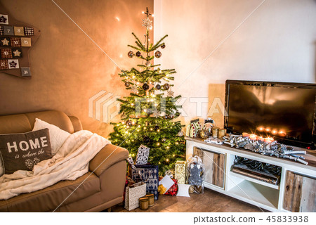 Merry Christmas beautiful living room tree setup aith gifts decorated for Happy Holidays at home Merry Christmas beautiful living room tree setup aith gifts decorated for Happy Holidays at home 45833938