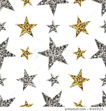 Gold and silver stars on white background. 45835511