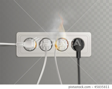 Burning electrical outlet with power plugs vector Burning electrical outlet with power plugs vector 45835811