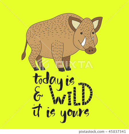 Vector hipster card with a wild boar. Vector hipster card with a wild boar. 45837341