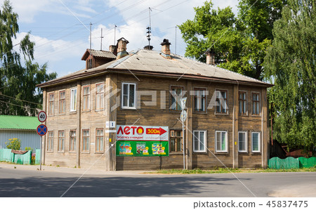 Old wooden house at central street in small north Old wooden house at central street in small north 45837475