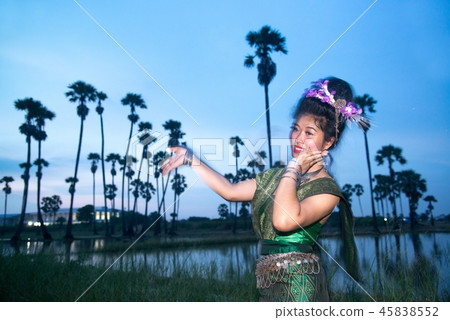 The lady in Middle Thai classical dancing suit. 45838552