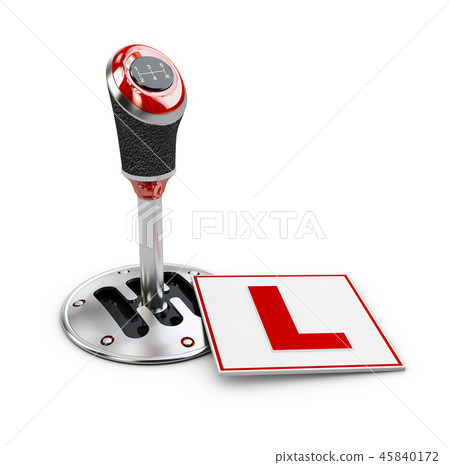3d illustration of gearshift with drive school schild, isolated on white 45840172