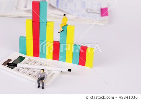 Receipt, calculator, tree graphic, model person 45841036