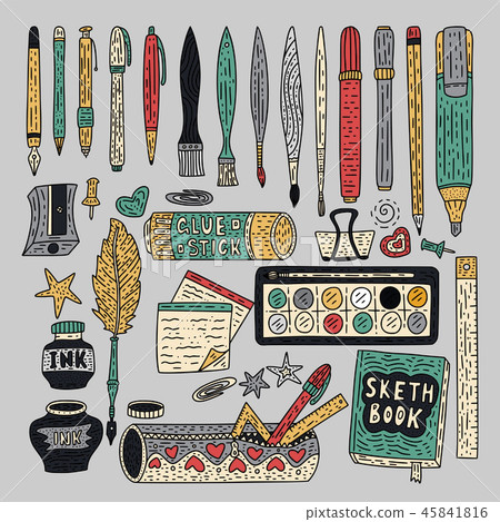 Drawing accessories round vector set. Drawing accessories round vector set. 45841816