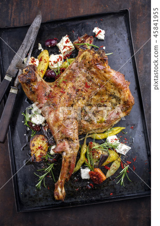 Barbecue Lamb Shoulder with Vegetables and Feta Barbecue Lamb Shoulder with Vegetables and Feta 45841955