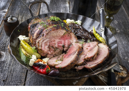 Barbecue Lamb Roast with Vegetable and Feta as clo 45841978