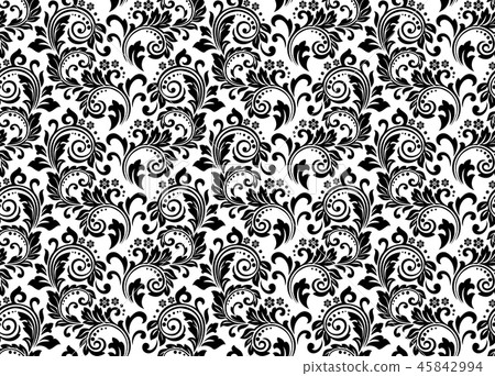 Flower pattern. Seamless white and black ornament. Flower pattern. Seamless white and black ornament. 45842994