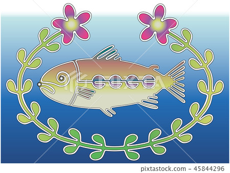 White wire art 9 of Yamame and underwater flower (painted and blue background) White wire art 9 of Yamame and underwater flower (painted and blue background) 45844296