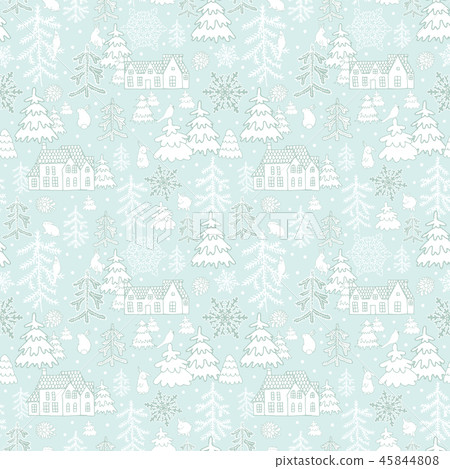 Seamless pattern with stylized nature and houses. 45844808