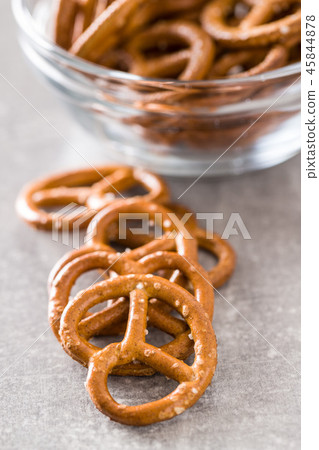 Salted mini pretzels snack. 45844878