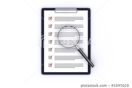 Examine the clipboard with a magnifying glass 45845028