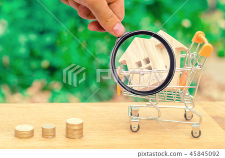 Wooden house in a Supermarket trolley. 45845092