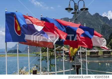View of national flags of Southeast Asia countries. Brunei Darussalam, Myanmar Burma, Cambodia View of national flags of Southeast Asia countries. Brunei Darussalam, Myanmar Burma, Cambodia 45845564