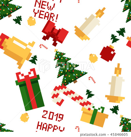 Colorful Pixel Pattern with Christmas Elements.... - Stock Illustration ...