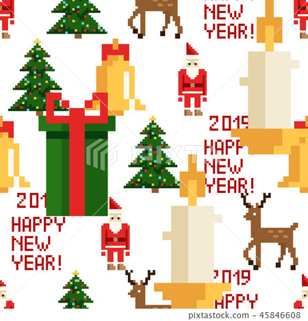 Colorful Pixel Pattern with Christmas Elements.... - Stock Illustration ...