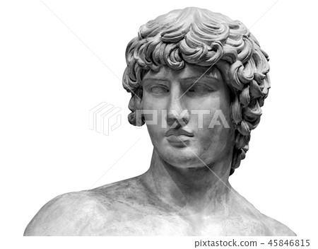 Head and shoulders detail of the ancient sculpture. Isolated on white background Head and shoulders detail of the ancient sculpture. Isolated on white background 45846815