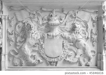 coat of arms, bas-relief on the facade of the building coat of arms, bas-relief on the facade of the building 45846816