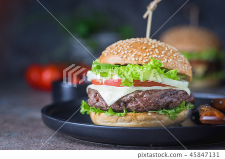 Hamburger with beef meat Hamburger with beef meat 45847131