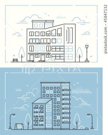 City buildings - set of thin line design style vector illustrations City buildings - set of thin line design style vector illustrations 45847132