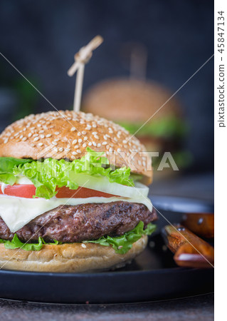 Hamburger with beef meat Hamburger with beef meat 45847134
