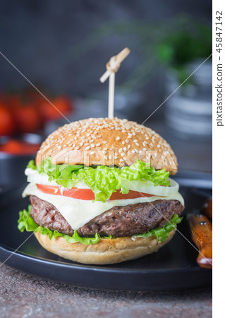 Hamburger with beef meat Hamburger with beef meat 45847142