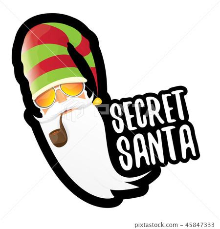 vector secret santa claus with sunglasses label or sticker isolated on white background. Secret vector secret santa claus with sunglasses label or sticker isolated on white background. Secret 45847333
