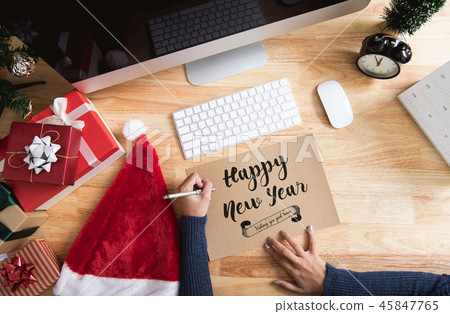 Happy new year holiday greeting paper card design 45847765