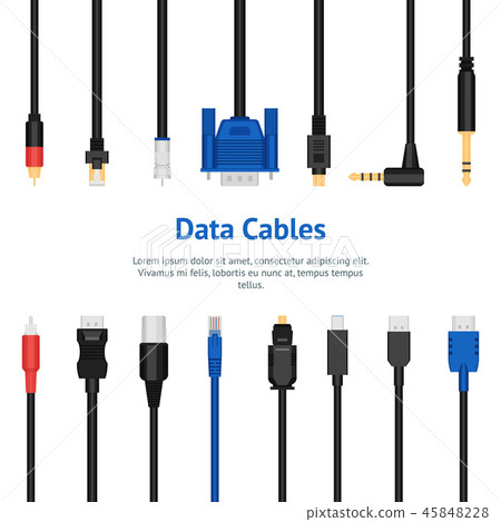 Realistic Detailed 3d Network Data Cable Connectors Card Poster. Vector 45848228