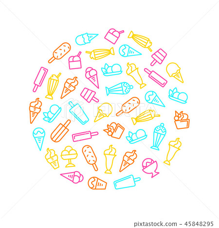 Ice Cream Signs Thin Line Round Design Template Ad. Vector Ice Cream Signs Thin Line Round Design Template Ad. Vector 45848295
