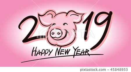 Cute Pig face vector silhouette - 2019 New Year symbol 45848933