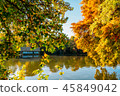 Lake House Surrounded By Colorful Fall Trees 45849042