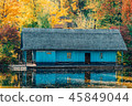 Lake House Surrounded By Colorful Fall Trees 45849044
