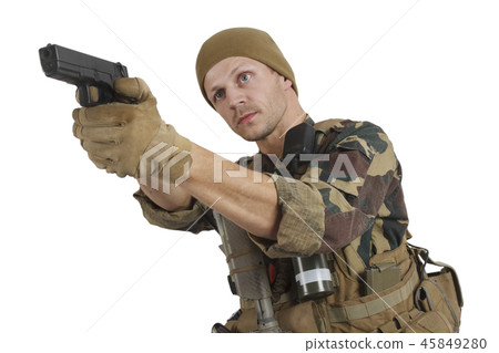 Private Military Company operator with hand gun Private Military Company operator with hand gun 45849280