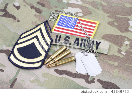 US ARMY Sergeant First Class rank patch flag patch - Stock Photo