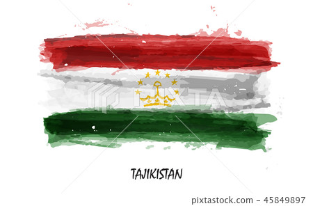 Realistic watercolor painting flag of Tajikistan  45849897