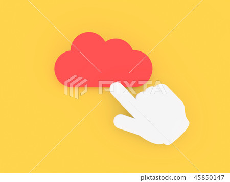 Hand cursor clicks on a cloud. Hand cursor clicks on a cloud. 45850147