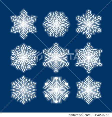 White snowflakes silhouettes isolated on dark blue background, v 45850268