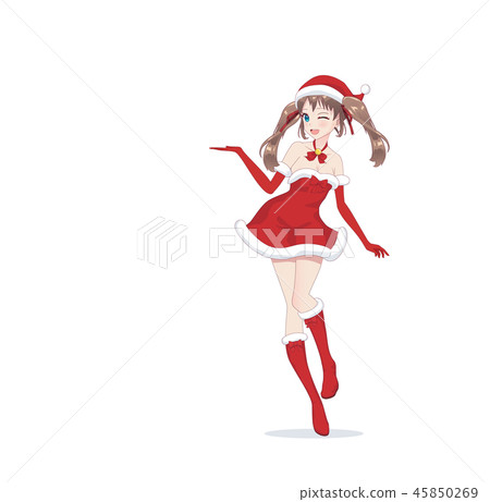Anime manga girl dressed in Santa Claus costume 45850269
