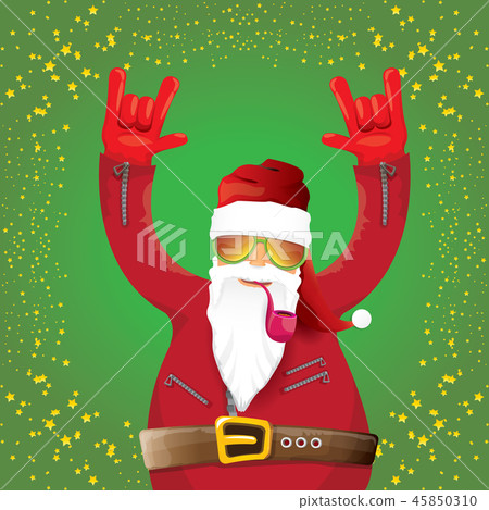 vector DJ rock n roll santa claus with smoking pipe, santa beard and funky santa hat isolated on vector DJ rock n roll santa claus with smoking pipe, santa beard and funky santa hat isolated on 45850310