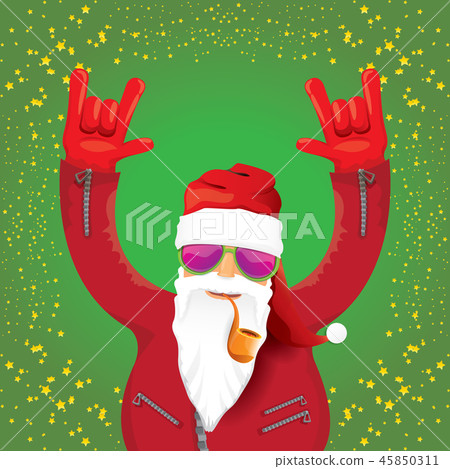 vector DJ rock n roll santa claus with smoking pipe, santa beard and funky santa hat isolated on vector DJ rock n roll santa claus with smoking pipe, santa beard and funky santa hat isolated on 45850311