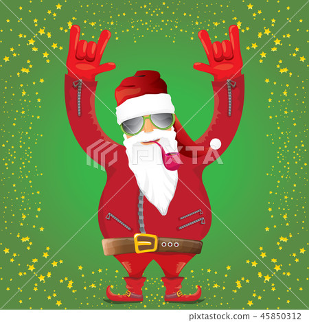 vector DJ rock n roll santa claus with smoking pipe, santa beard and funky santa hat isolated on 45850312