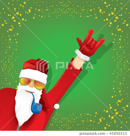 vector DJ rock n roll santa claus with smoking pipe, santa beard and funky santa hat isolated on 45850313